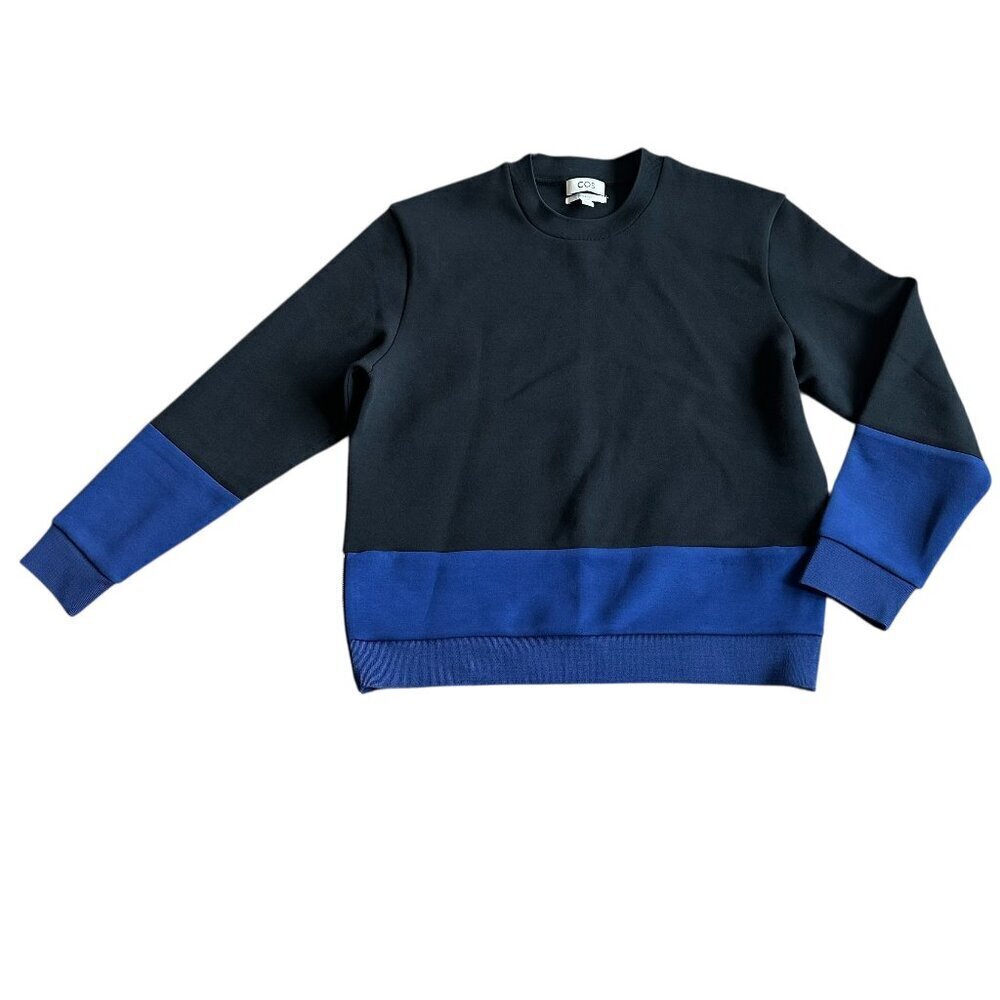 COS Relaxed Fit Pullover Sweater Sweat Shirt Color Block Blue Black Size Small